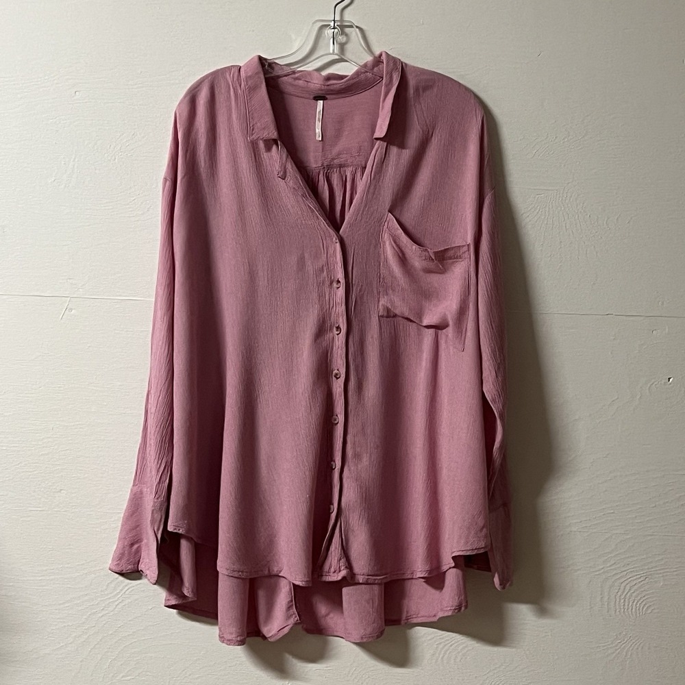 Free People Bonny Button Up Top Oversized Pink Flowy Boho Size Small